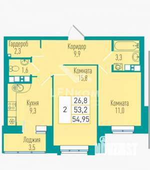 2-к квартира, вторичка, 53м2, 9/10 этаж