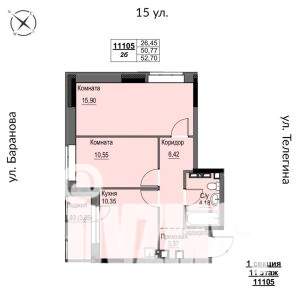 2-к квартира, строящийся дом, 53м2, 11/17 этаж