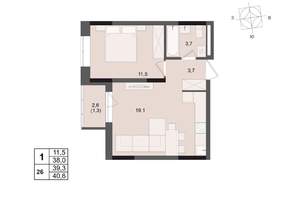 1-к квартира, строящийся дом, 39м2, 4/17 этаж