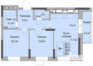 2-к квартира, вторичка, 59м2, 16/17 этаж
