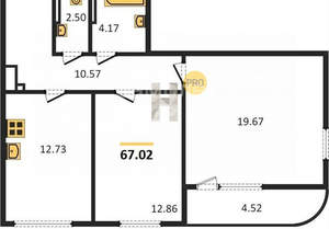 2-к квартира, вторичка, 67м2, 12/17 этаж
