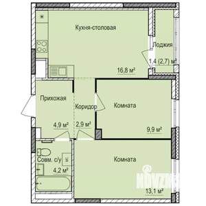 2-к квартира, строящийся дом, 53м2, 5/17 этаж