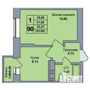 1-к квартира, строящийся дом, 34м2, 12/17 этаж