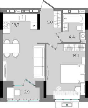 1-к квартира, вторичка, 45м2, 9/16 этаж