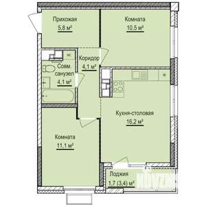 2-к квартира, строящийся дом, 54м2, 2/17 этаж