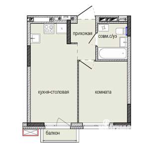 1-к квартира, строящийся дом, 33м2, 4/16 этаж