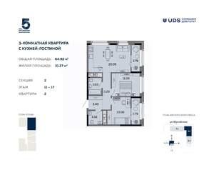 3-к квартира, вторичка, 65м2, 16/17 этаж