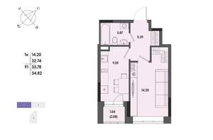 1-к квартира, вторичка, 34м2, 8/17 этаж