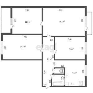 4-к квартира, вторичка, 68м2, 1/9 этаж