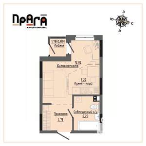 Студия квартира, вторичка, 28м2, 7/17 этаж