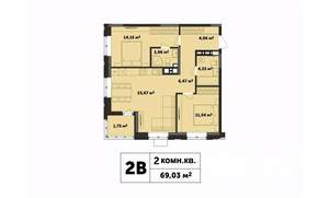 2-к квартира, строящийся дом, 69м2, 2/17 этаж