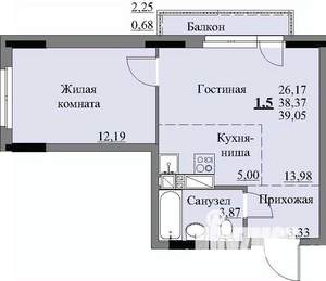 1-к квартира, вторичка, 41м2, 11/17 этаж