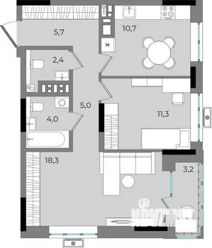 2-к квартира, вторичка, 61м2, 9/16 этаж