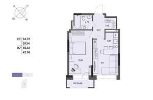 2-к квартира, вторичка, 40м2, 13/17 этаж