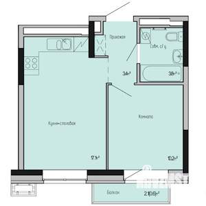 1-к квартира, строящийся дом, 35м2, 2/17 этаж