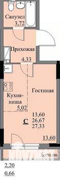 Студия квартира, вторичка, 29м2, 9/17 этаж