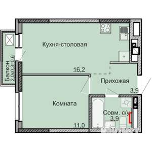 1-к квартира, вторичка, 36м2, 16/17 этаж