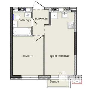 1-к квартира, строящийся дом, 33м2, 4/16 этаж