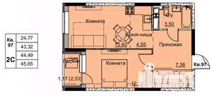 2-к квартира, строящийся дом, 44м2, 9/17 этаж