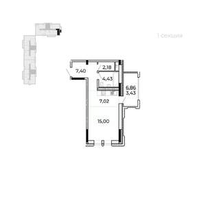 Студия квартира, строящийся дом, 43м2, 7/17 этаж