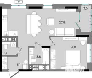 1-к квартира, вторичка, 56м2, 10/16 этаж