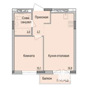 1-к квартира, строящийся дом, 36м2, 10/10 этаж