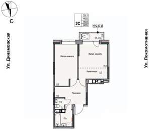 2-к квартира, строящийся дом, 47м2, 15/17 этаж