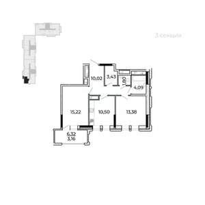 2-к квартира, строящийся дом, 65м2, 6/17 этаж