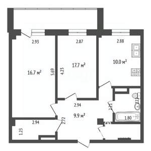 2-к квартира, вторичка, 58м2, 2/9 этаж