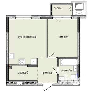1-к квартира, строящийся дом, 42м2, 12/16 этаж