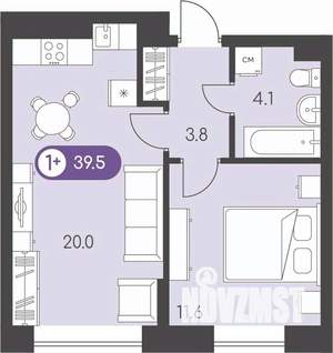 1-к квартира, строящийся дом, 40м2, 2/9 этаж