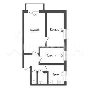 3-к квартира, вторичка, 51м2, 5/5 этаж