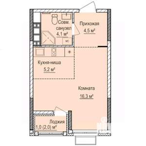 Студия квартира, строящийся дом, 31м2, 16/17 этаж