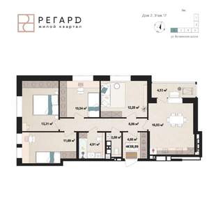 4-к квартира, строящийся дом, 89м2, 17/17 этаж