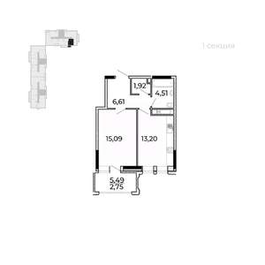 1-к квартира, вторичка, 47м2, 11/17 этаж