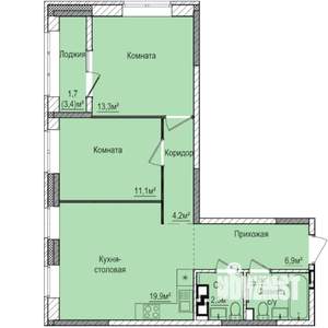 2-к квартира, строящийся дом, 63м2, 8/17 этаж