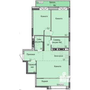 3-к квартира, строящийся дом, 70м2, 2/17 этаж