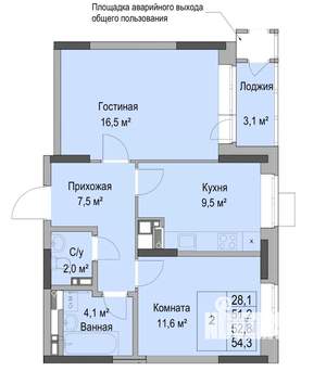 2-к квартира, вторичка, 53м2, 2/17 этаж