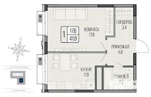 1-к квартира, вторичка, 42м2, 2/16 этаж