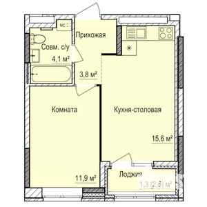 1-к квартира, строящийся дом, 37м2, 3/17 этаж