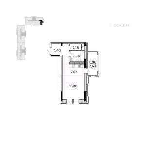 Студия квартира, вторичка, 43м2, 2/17 этаж