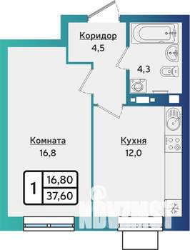 1-к квартира, строящийся дом, 38м2, 1/10 этаж
