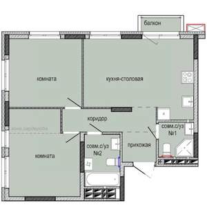 2-к квартира, строящийся дом, 61м2, 6/16 этаж