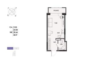 1-к квартира, строящийся дом, 26м2, 14/17 этаж
