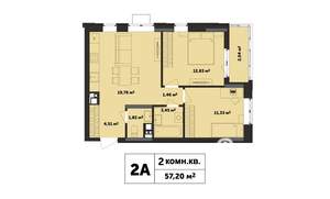 2-к квартира, строящийся дом, 57м2, 11/17 этаж