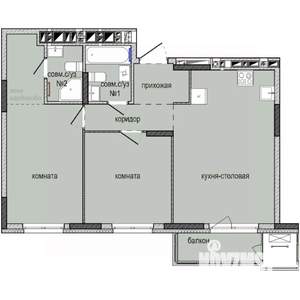 2-к квартира, строящийся дом, 64м2, 6/16 этаж