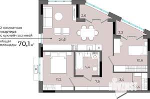 2-к квартира, строящийся дом, 70м2, 2/15 этаж
