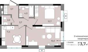 2-к квартира, строящийся дом, 54м2, 2/15 этаж