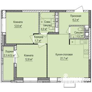 2-к квартира, строящийся дом, 64м2, 2/17 этаж
