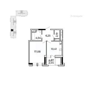 1-к квартира, строящийся дом, 45м2, 2/17 этаж
